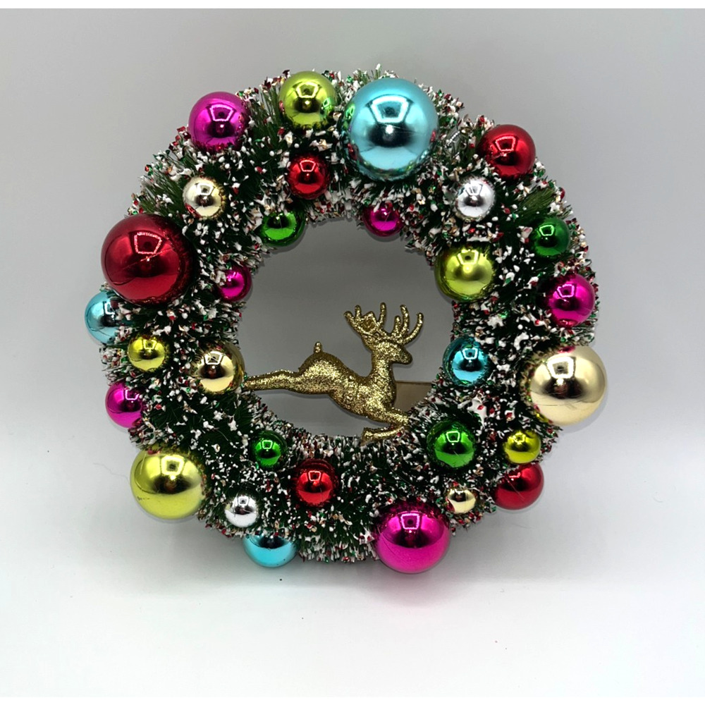 Bethany Lowe Kitschmas Bottle Brush Wreath with Deer 9.75" Out of Stock Unique - Picture 2 of 10